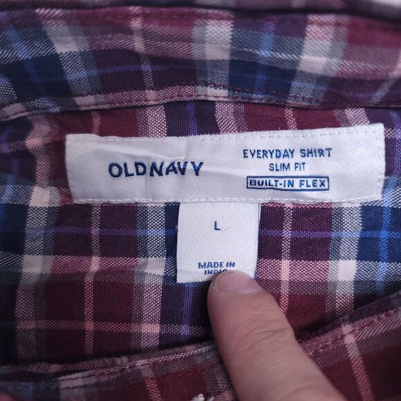 Old Navy Tartan Flannel Casual Button Up Shirt Mens Size Large L Red Blue - Picture 3 of 10